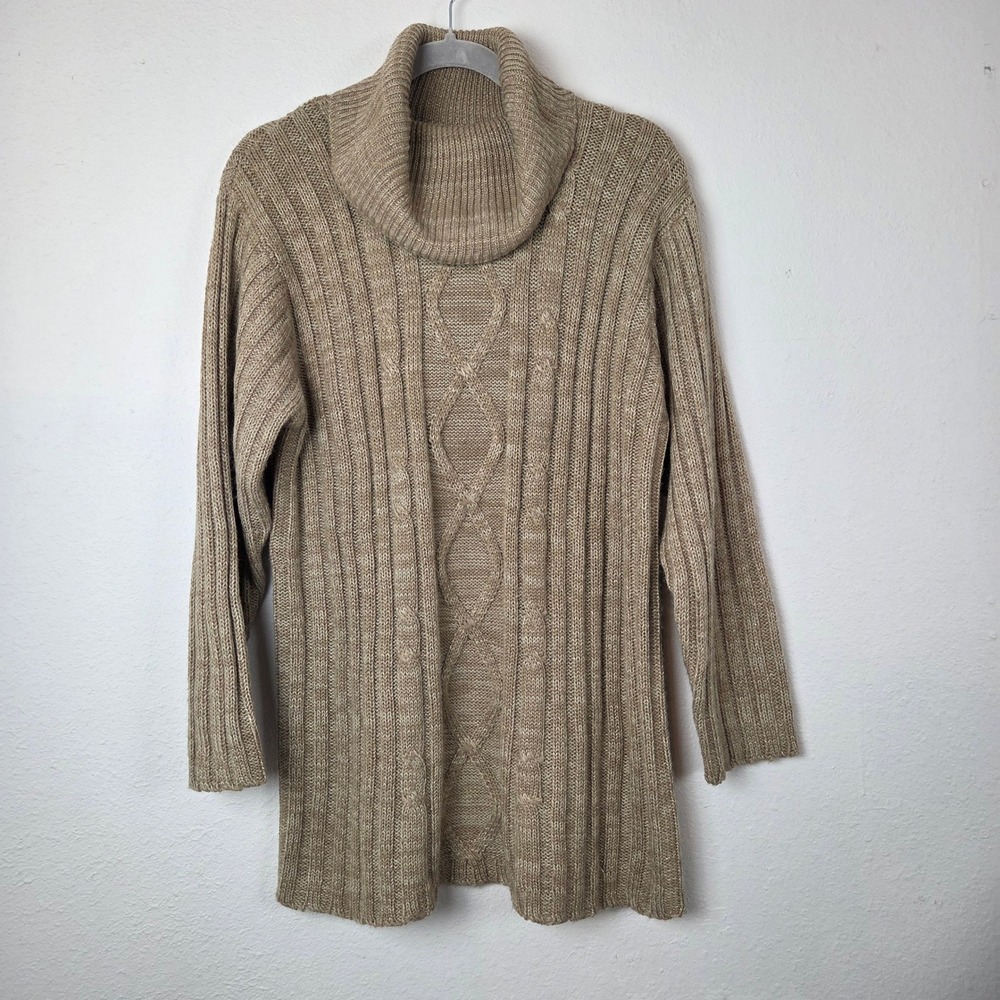 Carole Little Sport Womens Small Tan‎ Metallic Cable Knit Turtleneck Tunic